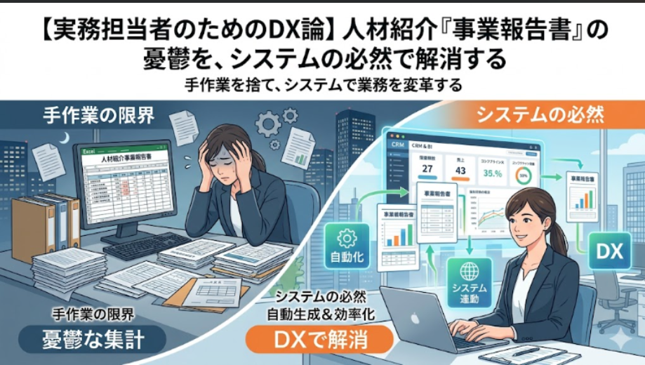 【実務担当者のためのDX論】人材紹介「事業報告書」の憂鬱を、システムの必然で解消する