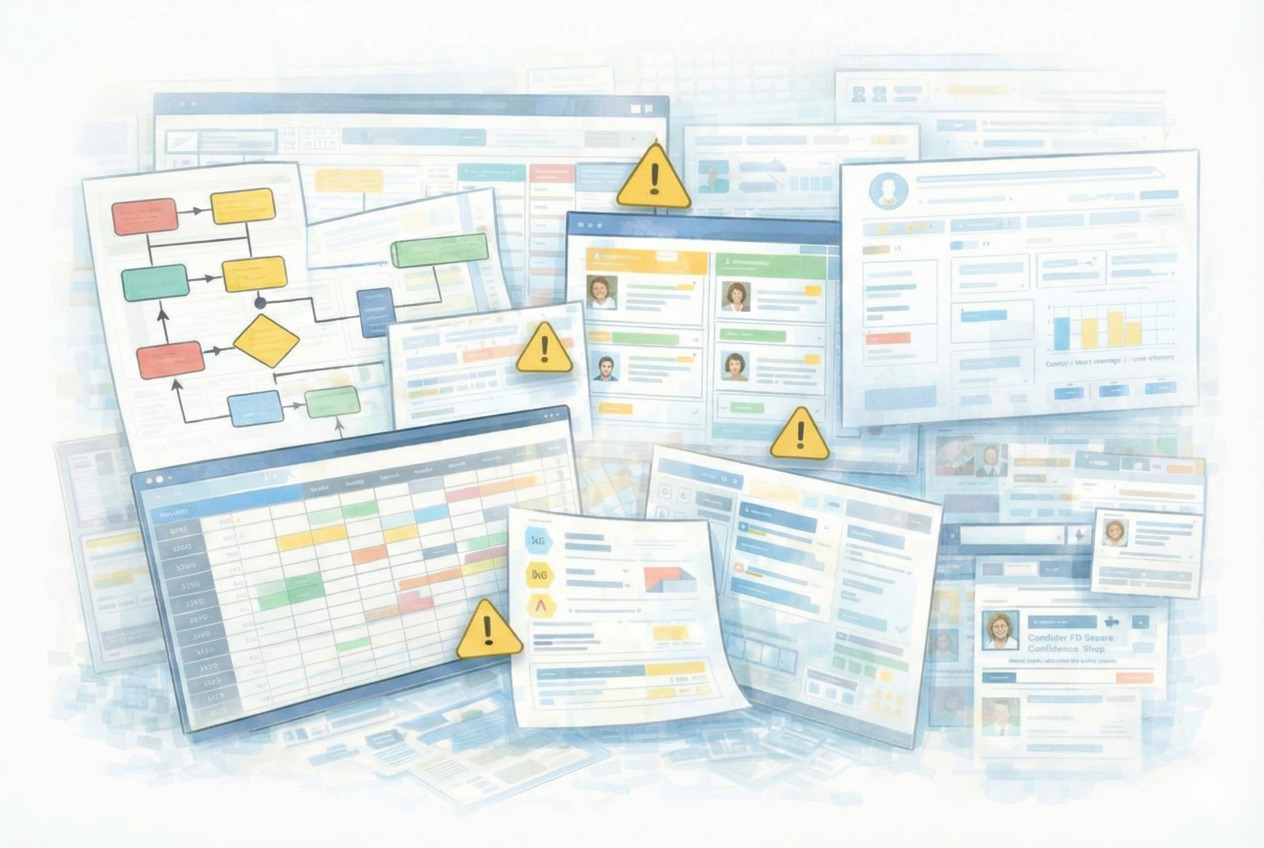 情報過多で複雑な業務環境（イメージ）