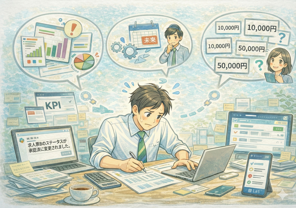 （改善前）集計のための入力が増え、現場が疲弊するイメージ