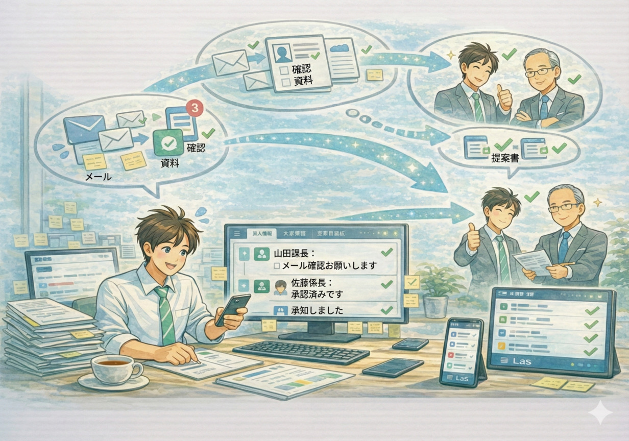 （改善後）ヒストリーが蓄積され、引き継ぎが不要になるイメージ